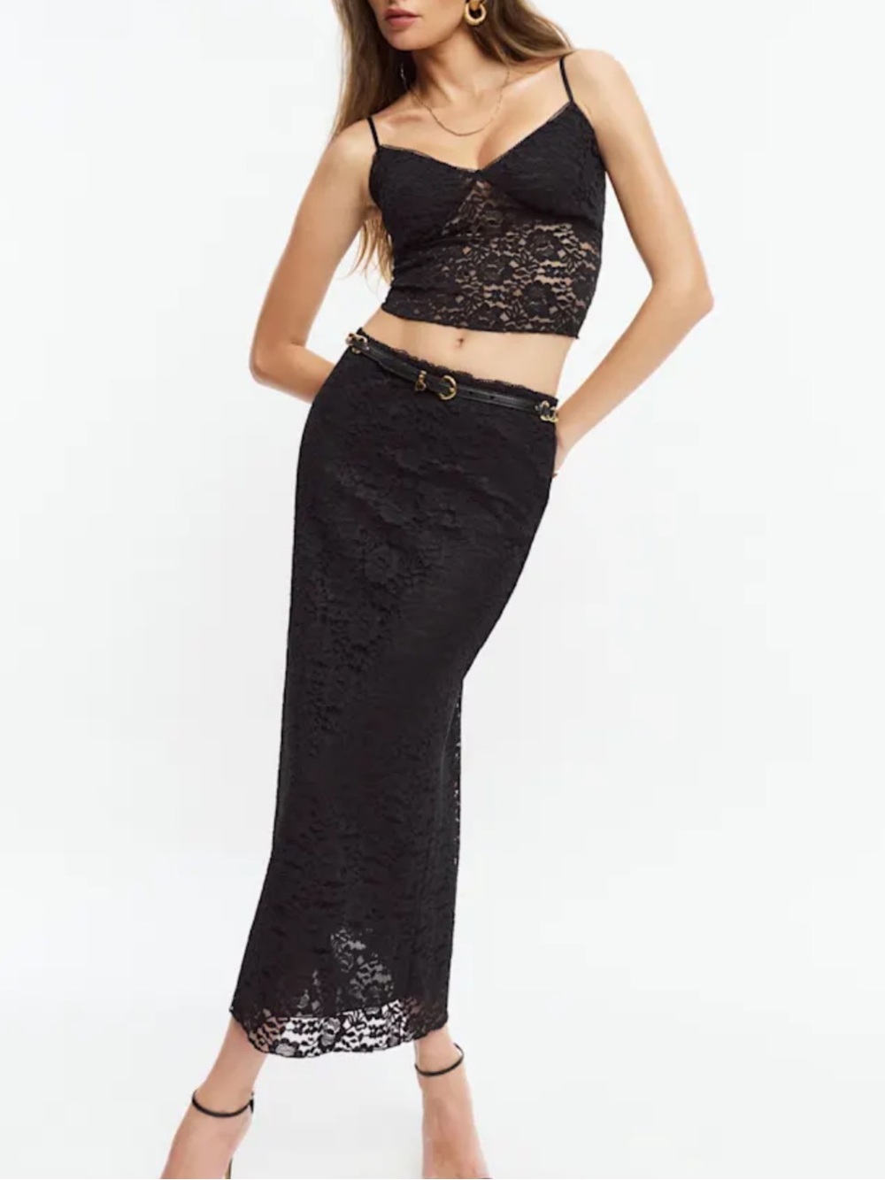 Reformation Geneva Knit Two Piece Black Lace Set Size XL NWOT